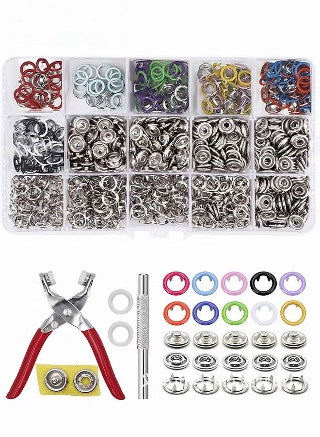 EETU 200-Sets Snap Fastener Kit Metal Snaps ons Set with Fastener Pliers Press Tool Kit Perfect for DIY Crafts Clothes Hats and Sewing - Image 1